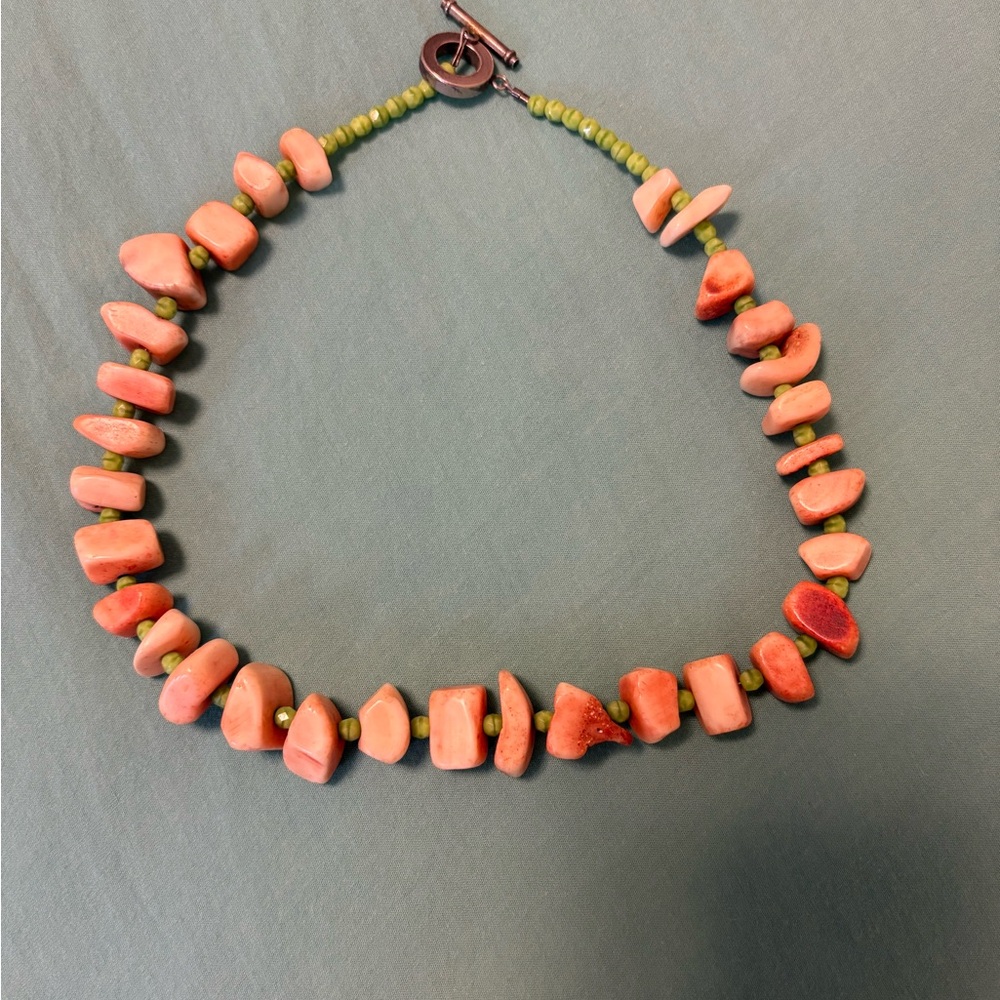 Coral and Green Beaded Necklace